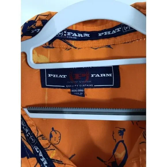 Phat Farm Samurai Fight Orange Button Down Shirt‎ Mens Size XXXL Vintage Y2K 90s